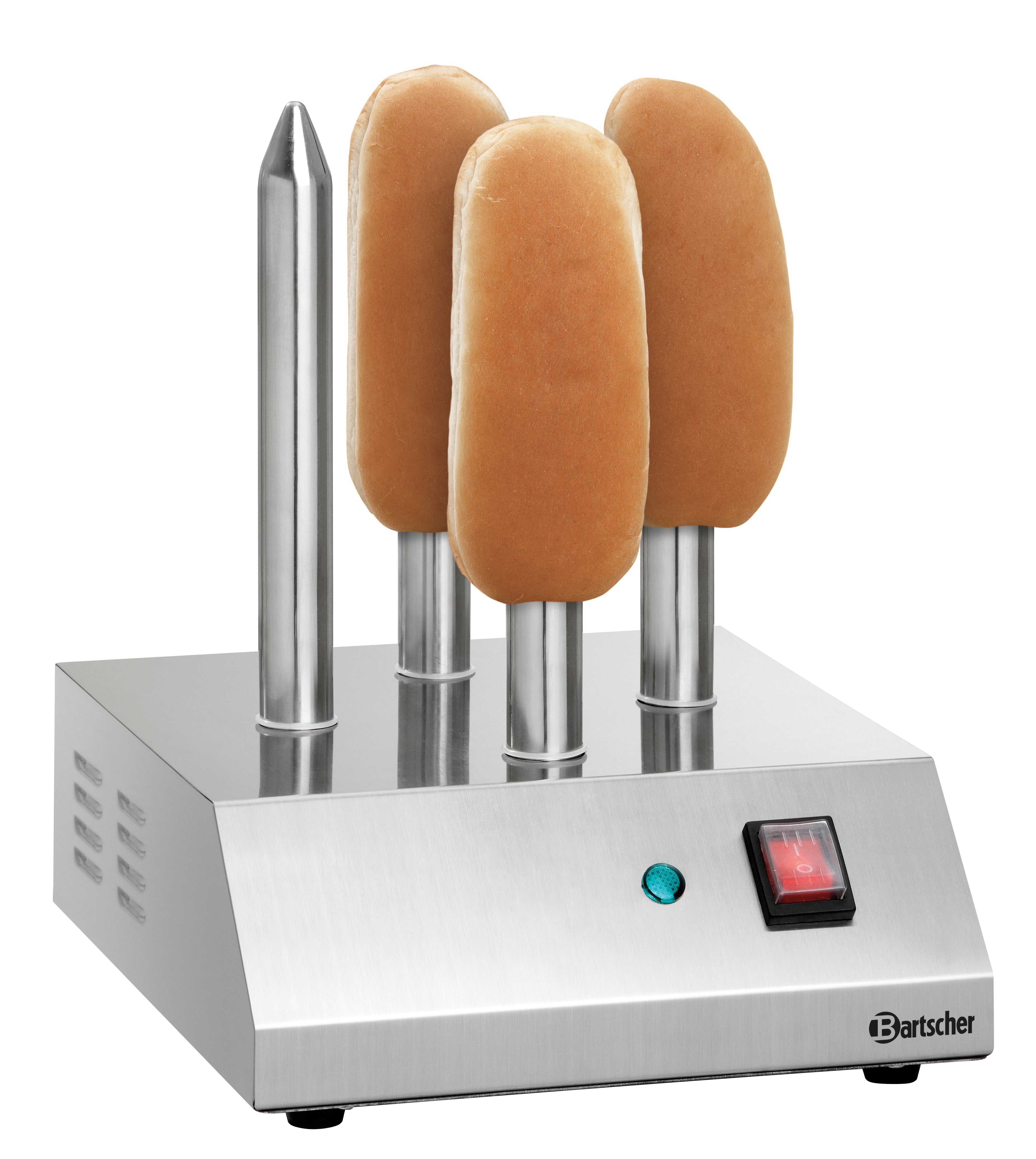 Edelstahl-Spießtoaster für Hotdogs mit Würstchenwärmer
